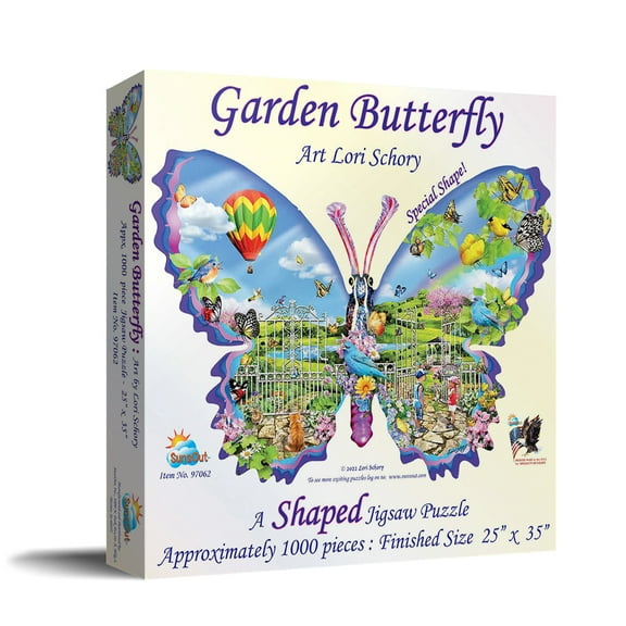 SUNSOUT INC - Garden Butterfly - 1000 pc Special Shape Jigsaw Puzzle by Artist: Lori Schory - Finished Size 25" x 35" Animals - MPN# 97062