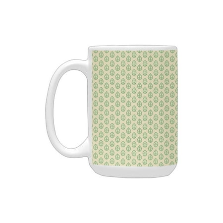 

Nature Abstract Geometric Spring Themed Green Leaves Repeating Pattern on White Background Green Whi Ceramic Mug (15 OZ) (Made In USA)