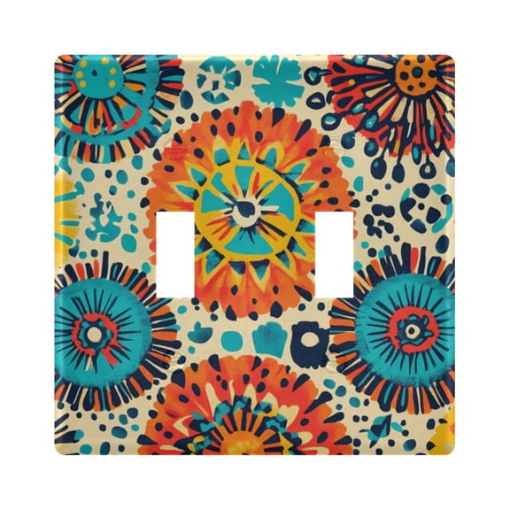 Haosy Light Switch Cover Plate 2 Gang Electrical Outlet Covers Colorful Bohemian Geometry Decorate Wall Plate 4.56”x4.48”