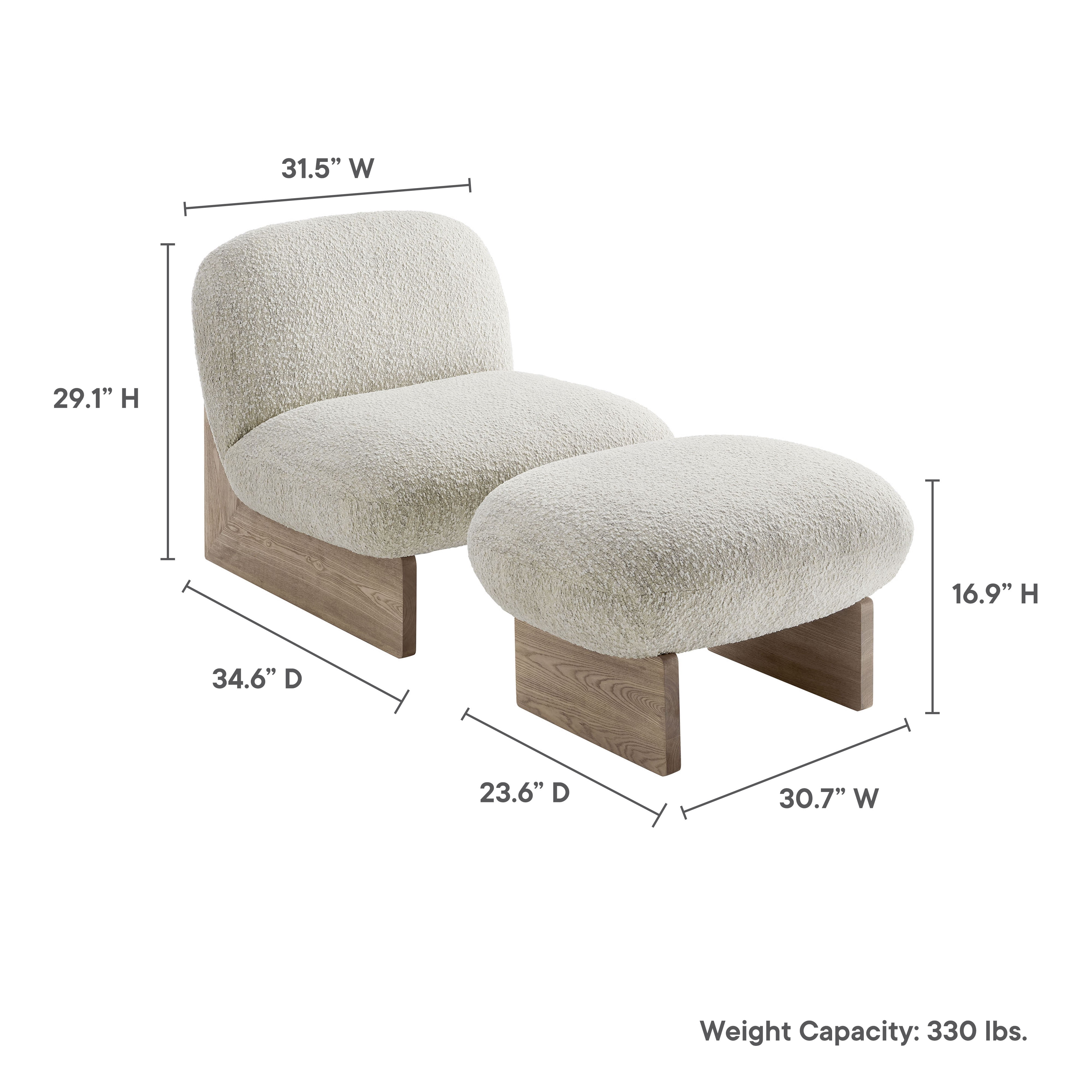 Accent Chair and Ottoman, Oak Brown, Fabric, Wood, Living Room Lounge Cafe Lobby Hospitality Restaurant, Modern Contemporary, HB37362