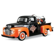 1948 Ford F-1 Pickup Truck Orange/Black with 1958 FLH Duo Glide Harley Davidson Motorcycle 1/24 by Maisto