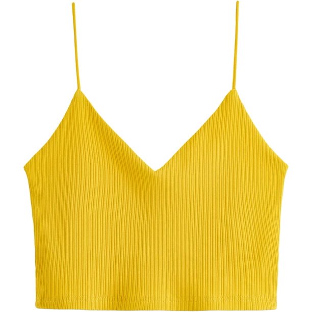 playera corta de punto acanalado sin mangas con cuello en V para mujer Amarillo (Cyber Yellow) XS Amarillo (Cyber Yellow) XS Xishao ropa