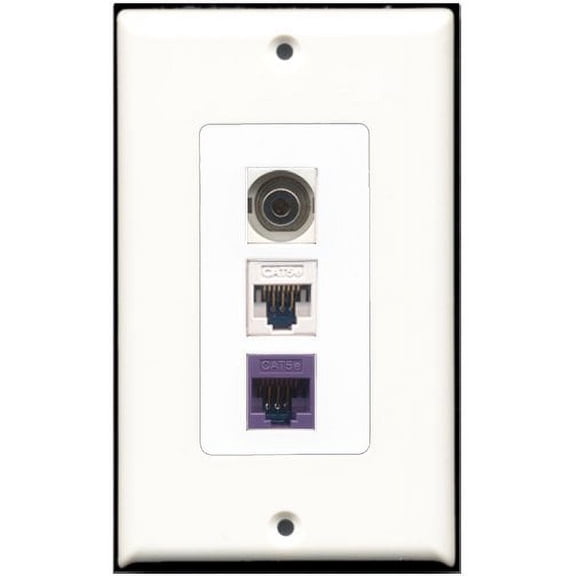 RiteAV - 1 Port 3.5mm 1 Cat5e Ethernet White 1 Cat5e Ethernet Purple Wall Plate Decorative