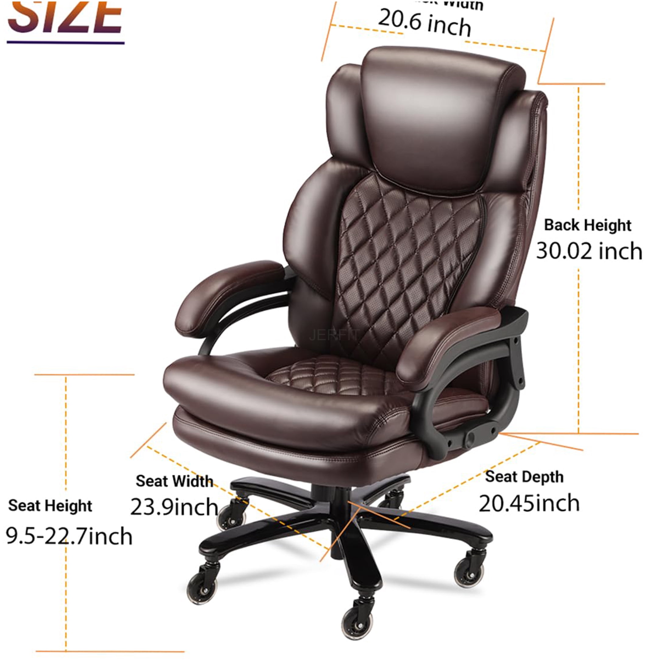 JERFIT Ergonomic Office Chair with Lumbar Support, Adjustable Swivel Desk Chair, Brown Fabric Executive Chair for Home Office Comfort