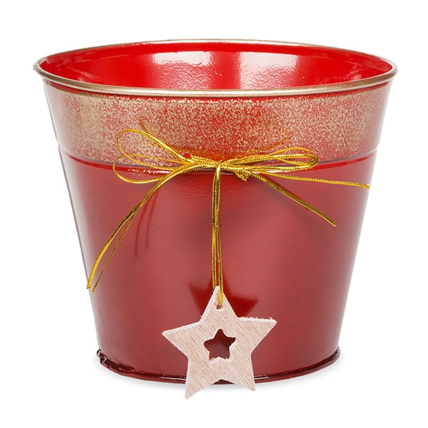Round Holiday Metal Bucket with Star Ornament Small 6in