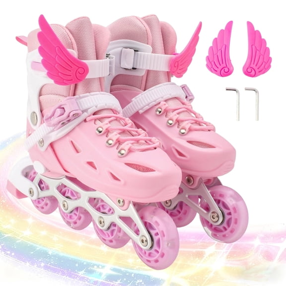 GAMBE Teen Inline Skates with Illuminating Wheels ,4-Size Adjustable Roller Skates for Women Adult(Pink,L)
