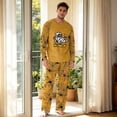 thumbnail image 3 of EANJE Men's Halloween 2 Piece Pajama Set Funny Mummy Cartoon Print Casual Long Sleeve Top & Long Pant Holiday Gift Soft Daily Sleepwear Suit Yellow 3XL, 3 of 5