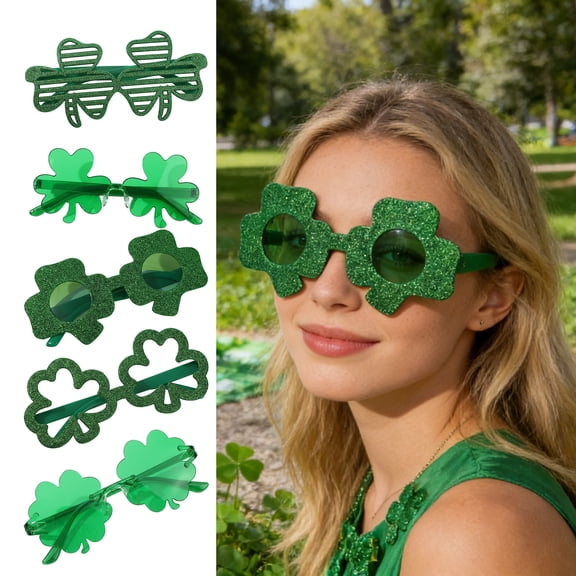Dserhfy St Patrick's Day Glasses Glitter Shamrock Beer Bottle Eyeglasses Green Lucky Irish-themed Photo Booth Props for Home Party Favors