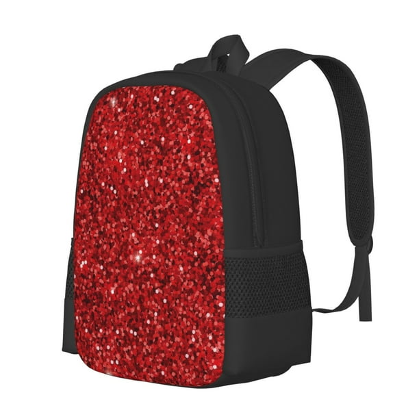 Fotbe Red Glitter Mochila para Hombre y Mujer - Tela Oxford 600D Resistente - Mochila Impermeable de Gran Capacidad para Escuela, Viajes y Senderismo