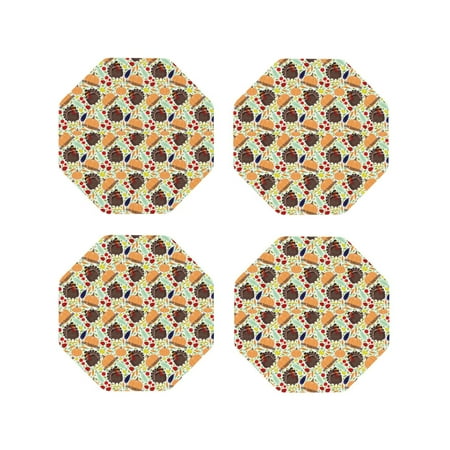 

Fuzoiu Thanksgiving Print Leather Coasters Set Drink Coasters Set of 4 for Tabletop Protection Durable PVC Coasters Home Décor and Housewarming Gift-Octagon