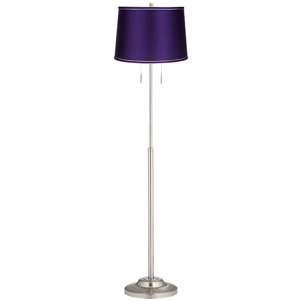 360 Lighting Modern Floor Lamp Brushed Nickel Satin Purple Drum Shade for Living Room Reading