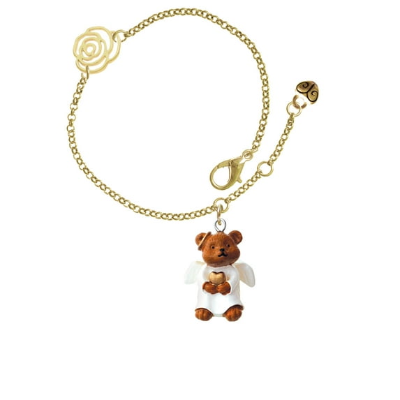 Delight Jewelry Resin Angel Bear Gold-tone Rose Link Chain Bracelet, 6.25"+1.75" Extender