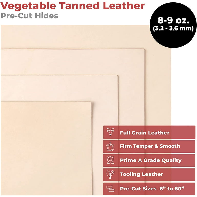 ELW Genuine Leather Vegetable Tanned 8-9 oz. 3.2-3.6mm Size 10-12 SQ FT in  Dark Brown Full Grain Veg Tan Leather AB Grade Cowhide, Heavy Weight