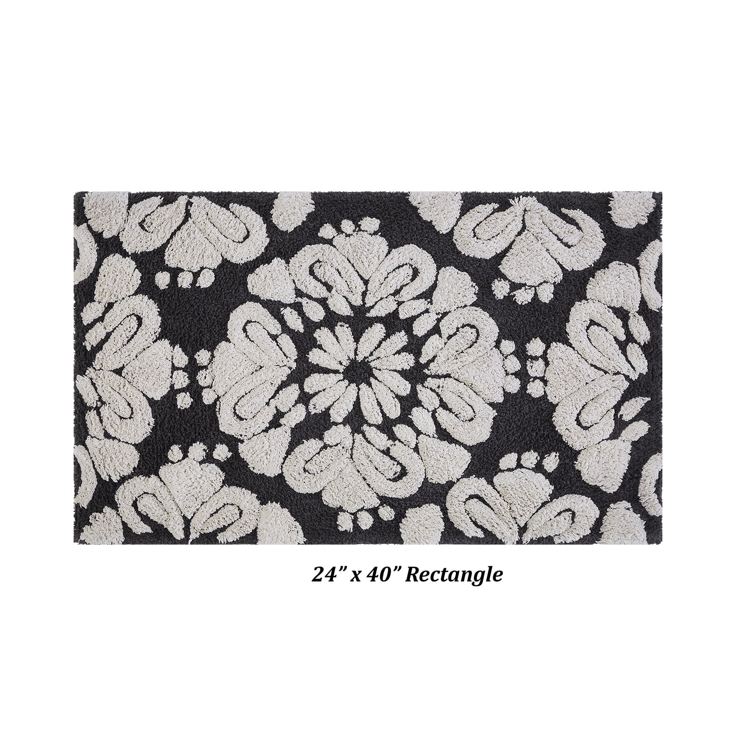 Better Trends 24" x 40" Bathroom Rugs 100% Cotton Soft Water Absorbent Non Slip Bath Mat Machine Washable Rug (Charcol) Medallion Collection