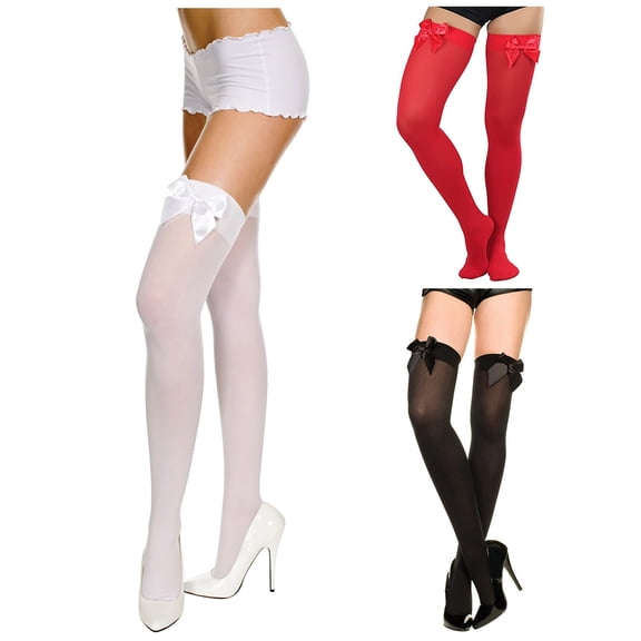 Helii Women's Bow Decor Thigh High Stockings 50D Soft Transparent Elastic Long Socks