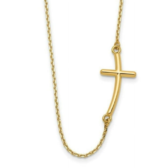 14K Yellow Gold Large Sideways Curved Cross 19 in. Necklace