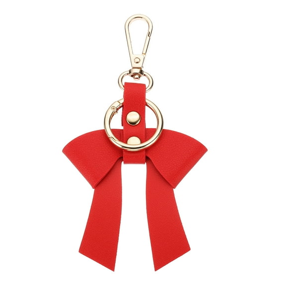 PU Leather Bow Keychain, Cute Bow Key Ring for Women Elegant Bowknot Charm for Bag Purse Handbag Pendant Car Key Accessory, Red