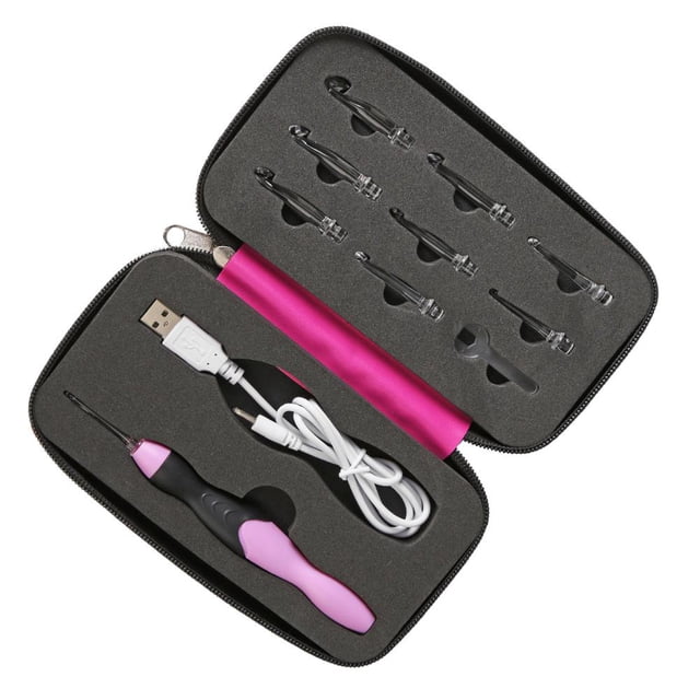 Kit Costura LED 9 en 1 Kuymtek Ganchos Ganchillo USB Agujas Tejer Rosa Roja