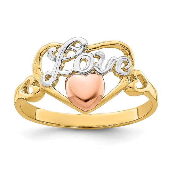 14k Yellow and Rose Gold w/Rhodium Love Heart Ring K2079