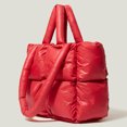 thumbnail image 3 of Bolso Hombro Acolchado A Cuadros Retro para Mujer Bolso Suave Color Sólido (rojo), 3 of 6