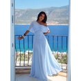 thumbnail image 6 of Women Elegant Baby Blue One-Shoulder Ruched Bodice Long Dress With Draped, 6 of 8