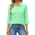 thumbnail image 3 of Womens Button Down 3/4 Sleeve Tennis Polo Shirts V Neck Collared Work T-Shirt Basic Business Casual Tops Mint Green 3XL, 3 of 6