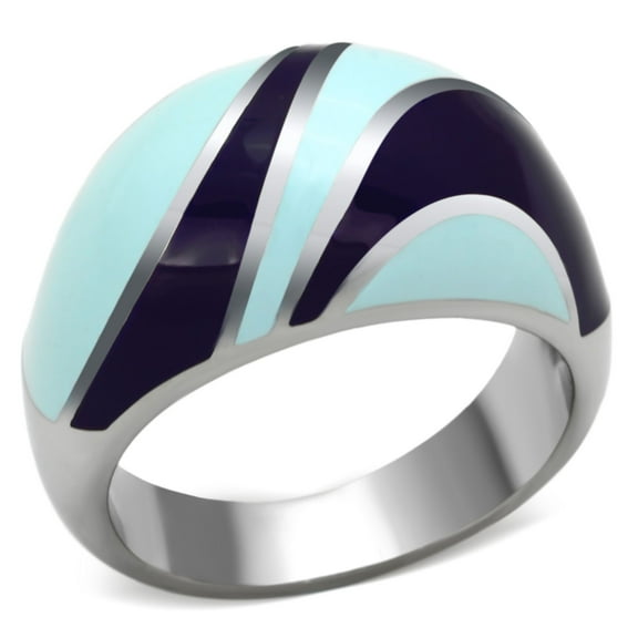 Luxe Jewelry Designs Women's Abstract Design Stainless Steel Ring with Multi Color Epoxy - Size 10