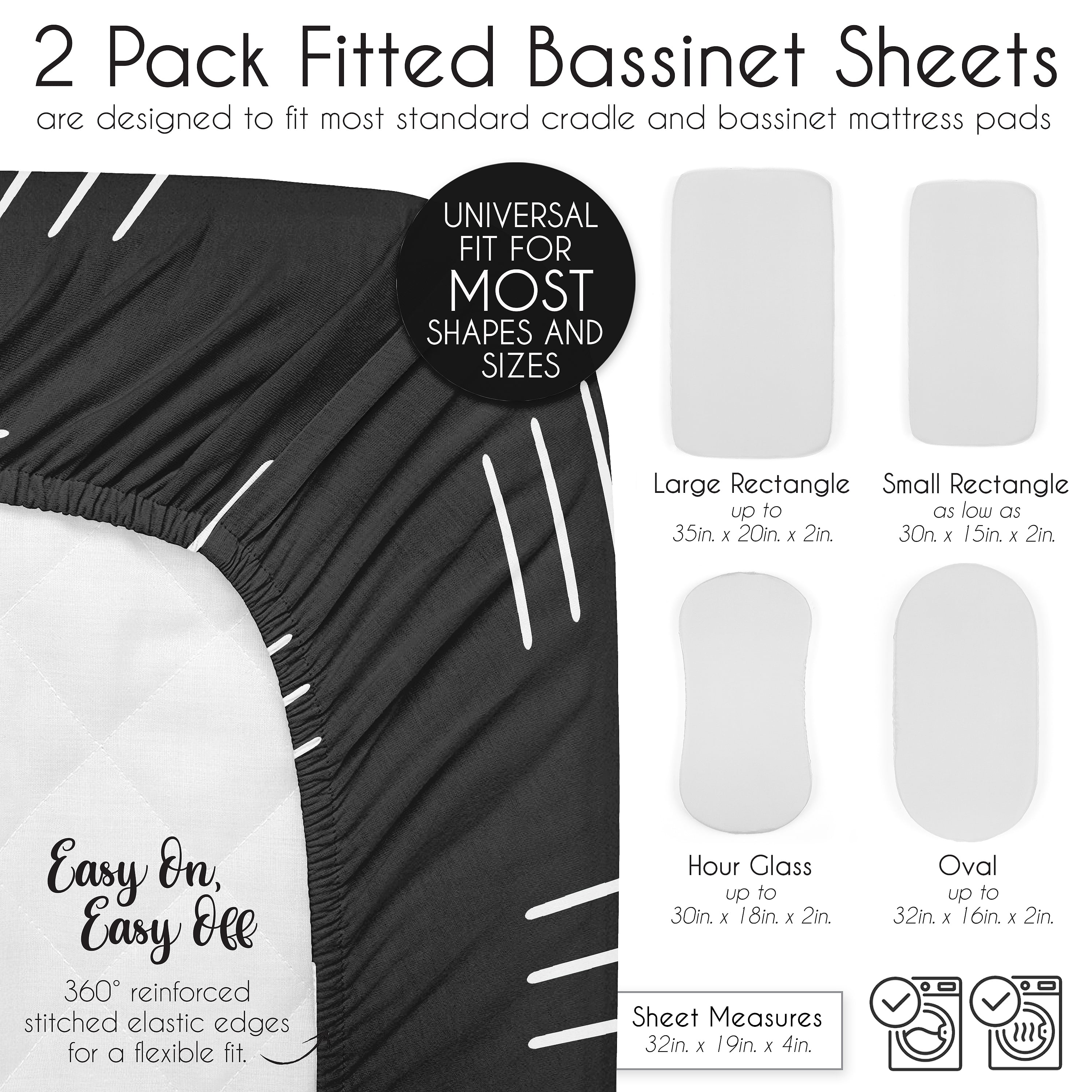 Sweet Jojo Designs Boho Hatch Black and White Baby Bassinet Fitted Sheets 2 Piece Set