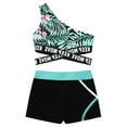 thumbnail image 4 of iixpin Girls 2 Pcs Tankini Swimwear Rash Guard Swimsuit One Shoulder Printed Crop Top And Shorts Set Lily&Lake Green 4, 4 of 7