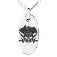 thumbnail image 1 of Stainless Steel Pirate Skull & Cross Swords Engraved Small Oval Charm Pendant Necklace, 1 of 1