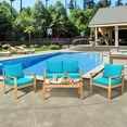 thumbnail image 2 of Costway Outdoor 4pcs Acacia Wood Chat Conversation Sofa 2 Sets Cushion Cover Turquoise, 2 of 10