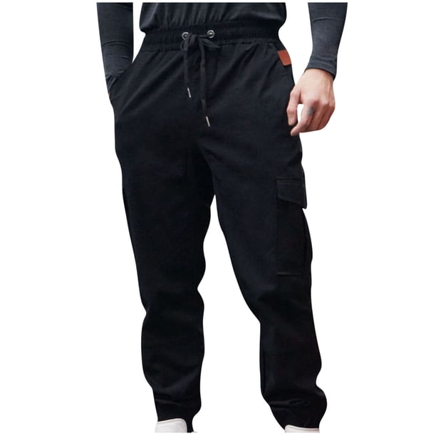 Pantalones largos casuales para hombre, de color sólido, con bolsillo, cintura elástica, cordón ajustable en el tobillo, para deportes al aire libre, pantalones largos de poliéster para hombre.
