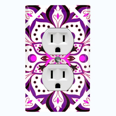 Metal Light Switch Plate Cover Purple Pink Flower Mandala Tile Pattern MDL036