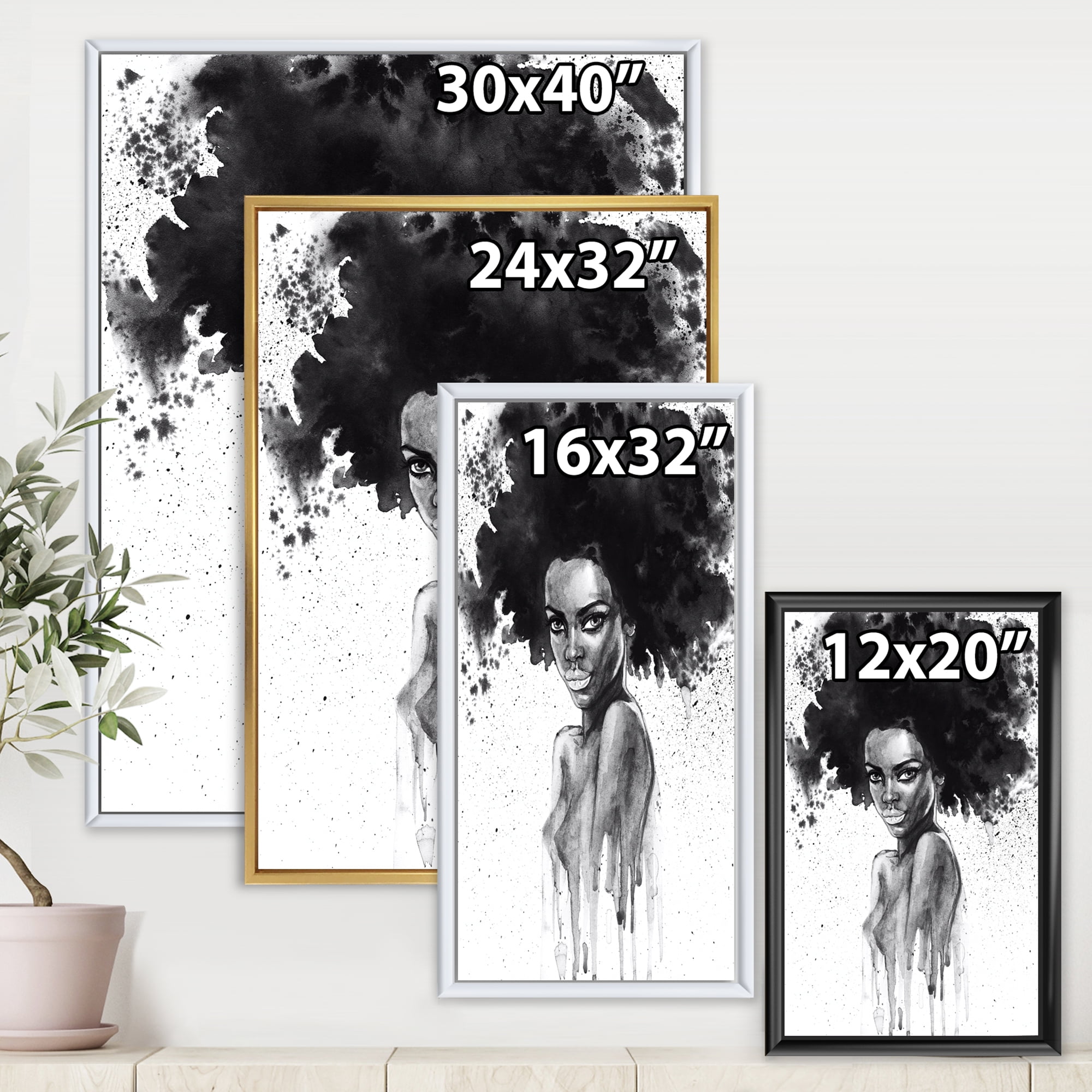 Designart 'Black and White Portrait of African American Woman III' Modern Framed Canvas Wall Art Print