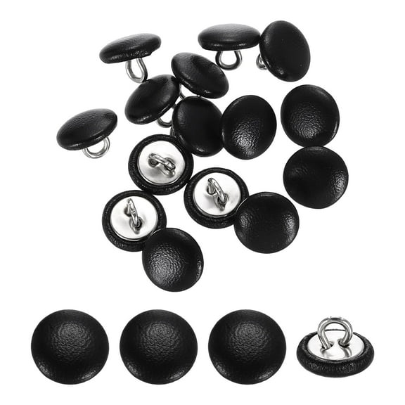 15 Pack Leather Covered Buttons, 11.5mm 18L Round Metal Shank Sewing Buttons Sew on for Clothes Coat Hats, Sofa Decoration, DIY Crafts Making, Black