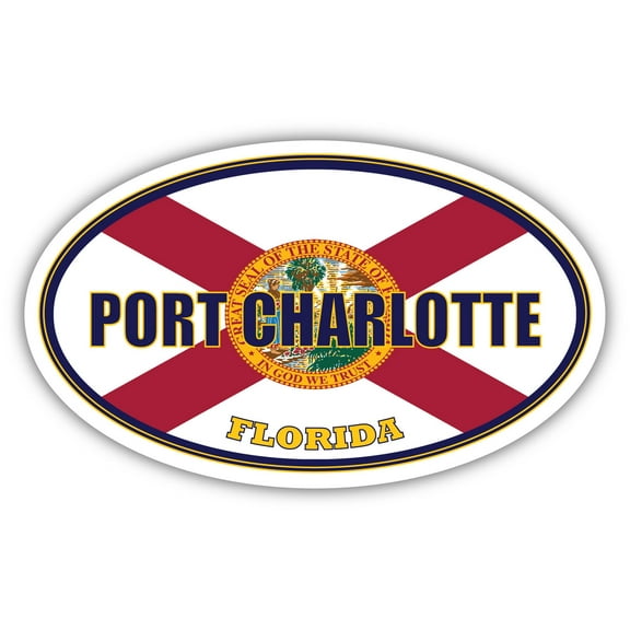 Port Charlotte City Florida State Flag | FL Flag Charlotte County Oval State Colors Bumper Sticker Car Decal 3x5 inches