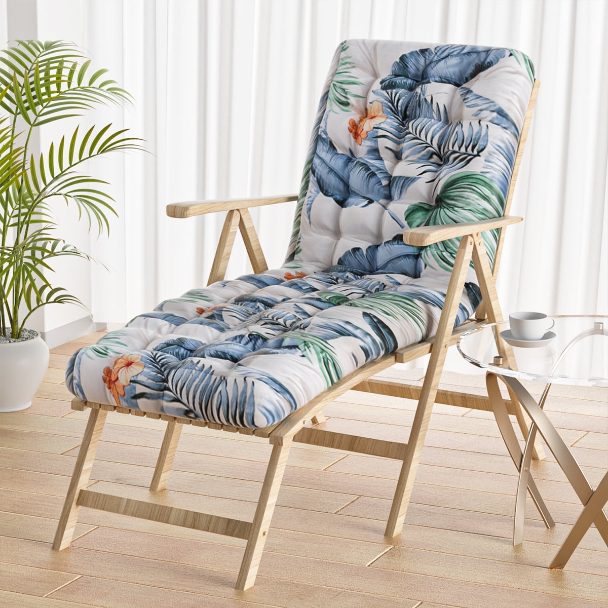 Deck Chair Cushion Lounge Tufted Chaise Padding Outdoor Indoor Recliner 67" 