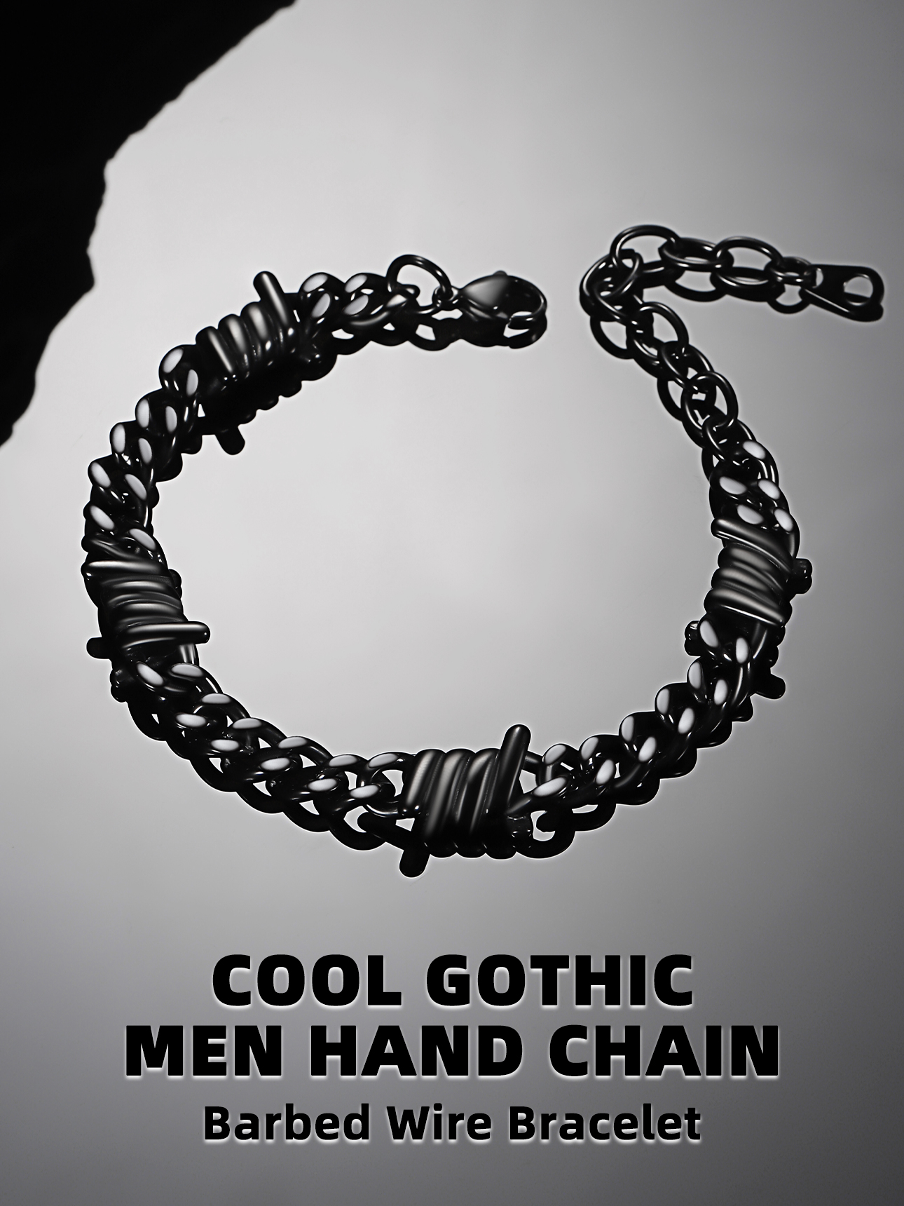 Bestyle Men Cuban Chain Bracelets 7mm Unisex Black Barbed Wire Beacelet Hip Hop Punk Jewelry Gifts for Women