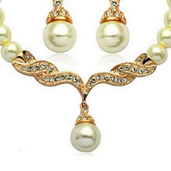 UDIYO Bridal Women Necklace Faux Pearl Rhinestone Charms Wedding Earrings Jewelry Set