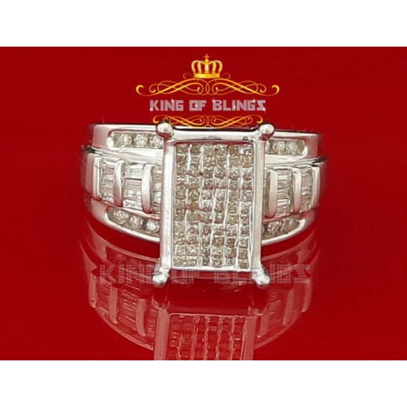 King of Bling's 925 Sterling Silver 1.00CT Real Diamond Cinderella Womens White Ring Size 7.5