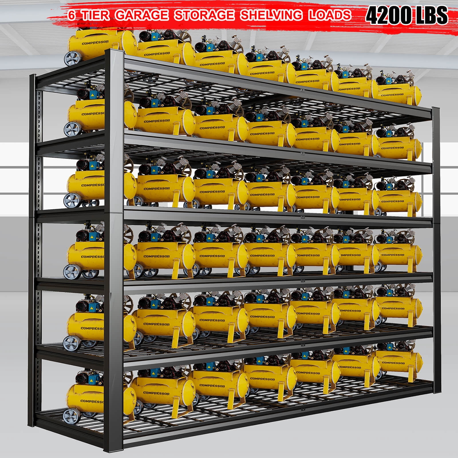 PMKES 65" W Garage Shelving 6 Tier Heavy Duty Storage Shelves 3500LBS Adjustable Metal Shelving Unit for Storage Rack 65" W x 24" D x 84" H