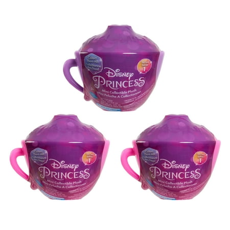 Just Play Disney Princess Mini Teacup Capsule Plush, 3-Pack Set, Collectible Mini Plush, Styles May Vary, Preschool Ages 3 up