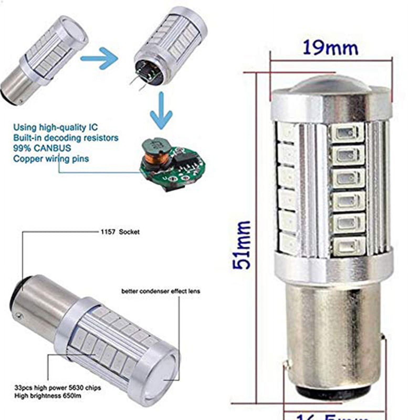 2 Ampoules LED 1157 BAY15D P21/5W Rouge - Super Lumineuses 21SMD 3030 - Pour Feux Frein, Stationnement, Arrière - 12V