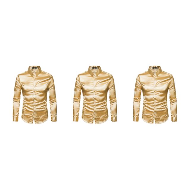 Sonducket Camisa transpirable para hombre Satén con mangas largas - Trabajo Boda o hogar Camisa para hombre Manga larga formal Amarillo grande L Type1 NO1