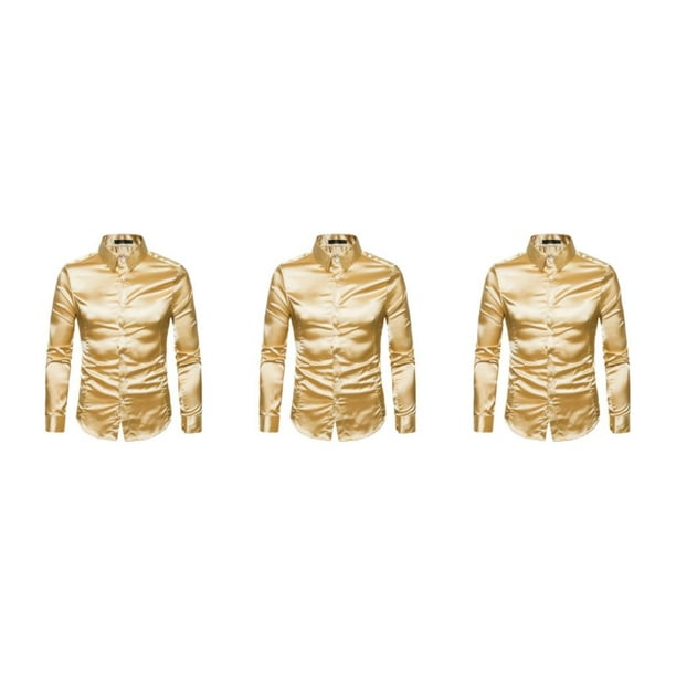 Sonducket Camisa transpirable para hombre Satén con mangas largas - Trabajo Boda o hogar Camisa para hombre Manga larga formal Amarillo grande L Type1 NO1