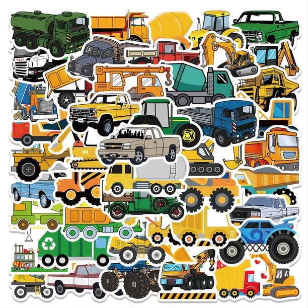 Juego de pegatinas para vehículos de construcción, 50 unidades, para niños, impermeables