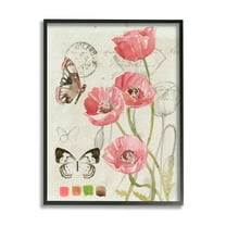 Stupell Industries Poppy Floral Field Study Color Scale Vintage Butterflies Glam Painting Black Framed Art Print Wall Art, 16 x 20, Design by Jennifer Paxton Parker