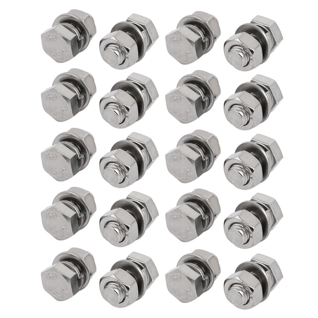 Unique Bargains 20 Set M8x20mm 304 Stainless Steel Hex Bolts w Nuts and Washers Assortment Kit