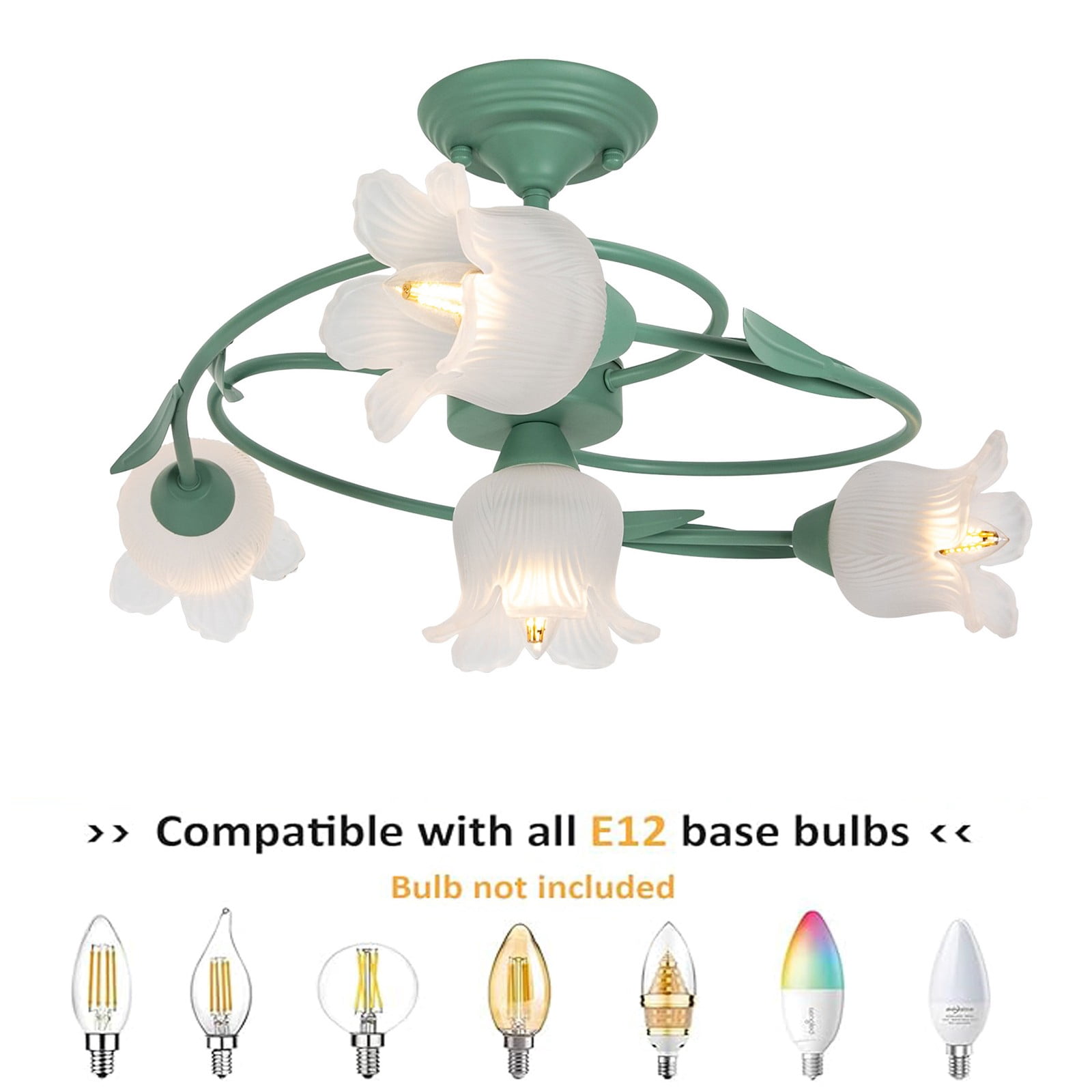110V 60W Ceiling Light 4-Light Rounded Floral Shade Ceiling Chandelier for Bedroom