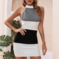 thumbnail image 4 of Birdeem Robe d'Été Serrée Aguichant pour Femmes Dos Ouvert Col Suspendu Couleur Contrastée Tricotée, 4 of 10